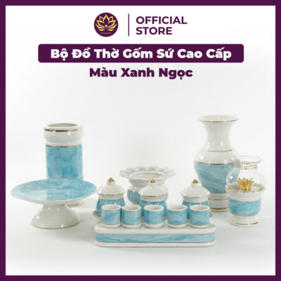 Alternative view of Bộ Đồ Thờ Gốm Sứ Cao Cấp Màu Xanh Ngọc