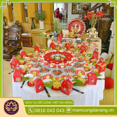 Mâm cúng đầy tháng bé trai miền trung 5 Mâm cúng đầy tháng bé trai tone màu đỏ tại miền trung
